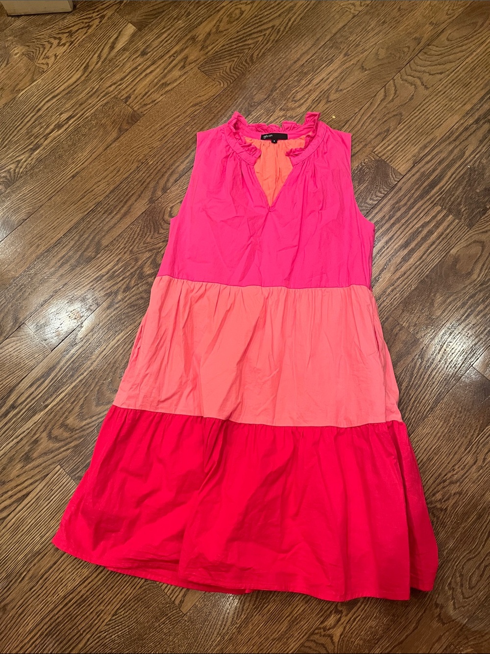 Gibson S Sleeveless Tiered Dress in Hot Pink + Coral - Picture 2 of 2